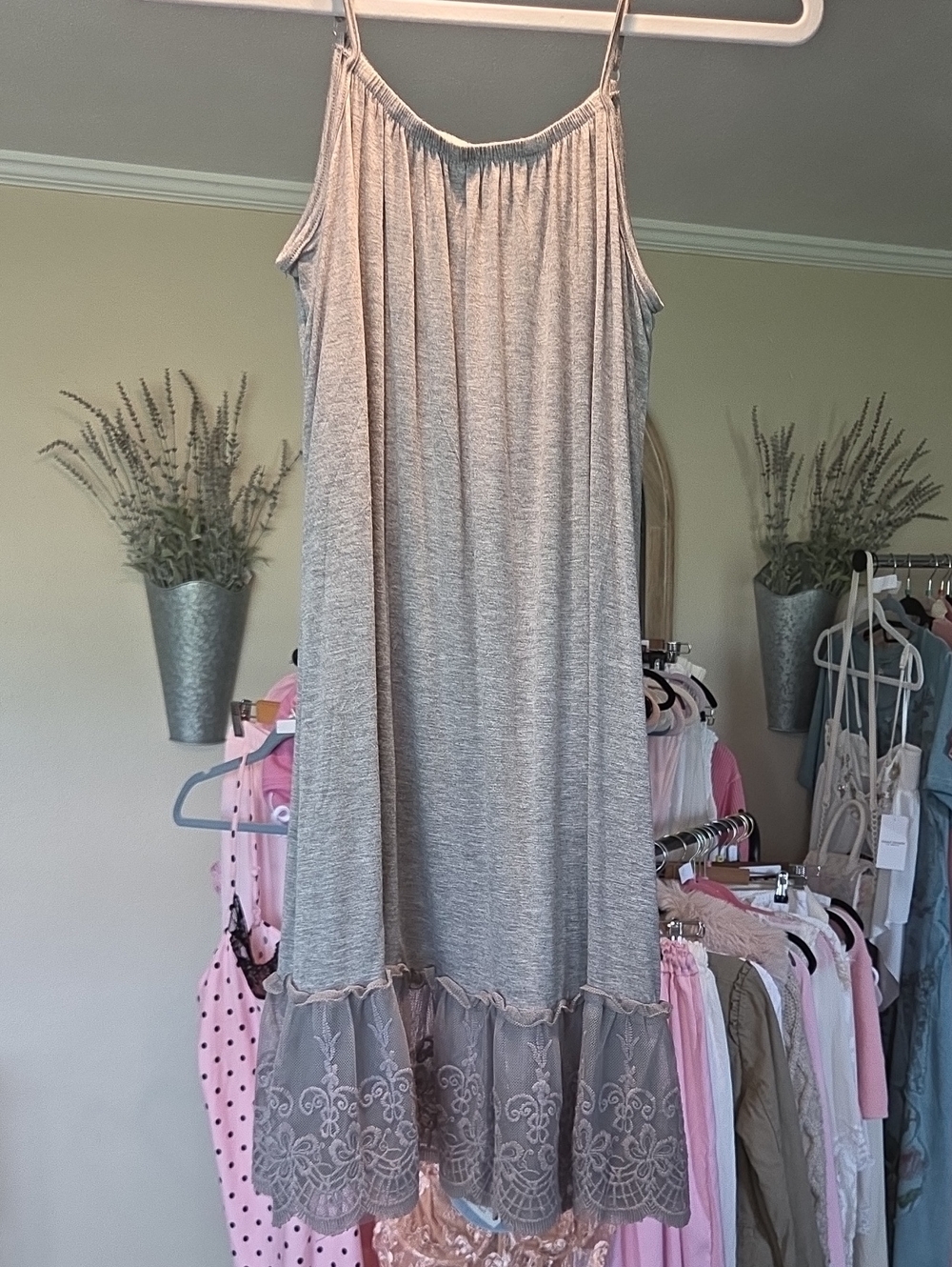 Women’s Gray Lace-Hem Slip Dress - Lightweight Sleepwear